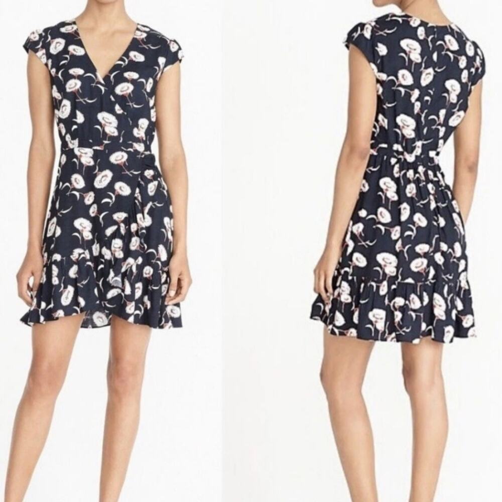 J. Crew Blue Floating Floral Mini Dress Sz 2 Ruffle Hem Garden Cottage Wedding - Picture 1 of 10